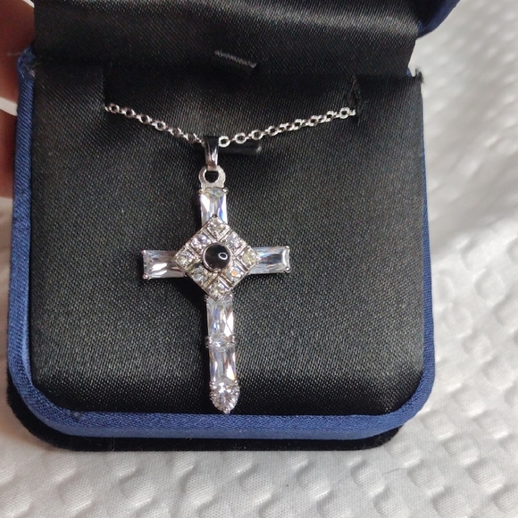 Sterling Silver Plated Cross Pendant Necklace - Picture 7 of 7
